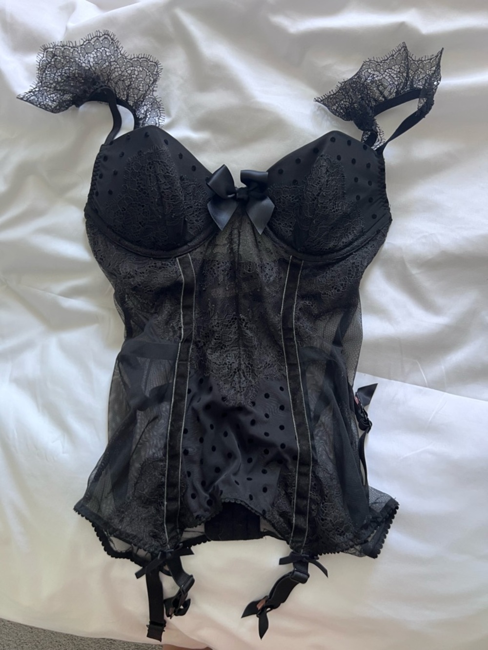 Victoria's Secret Black Lace Bustier with Garter Straps